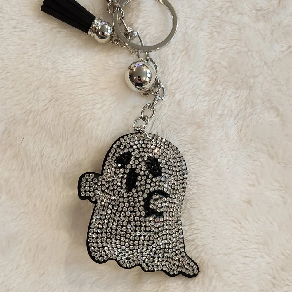 Sparkling Rhinestone Ghost and Witch Keychain Set Halloween Bag Charms
